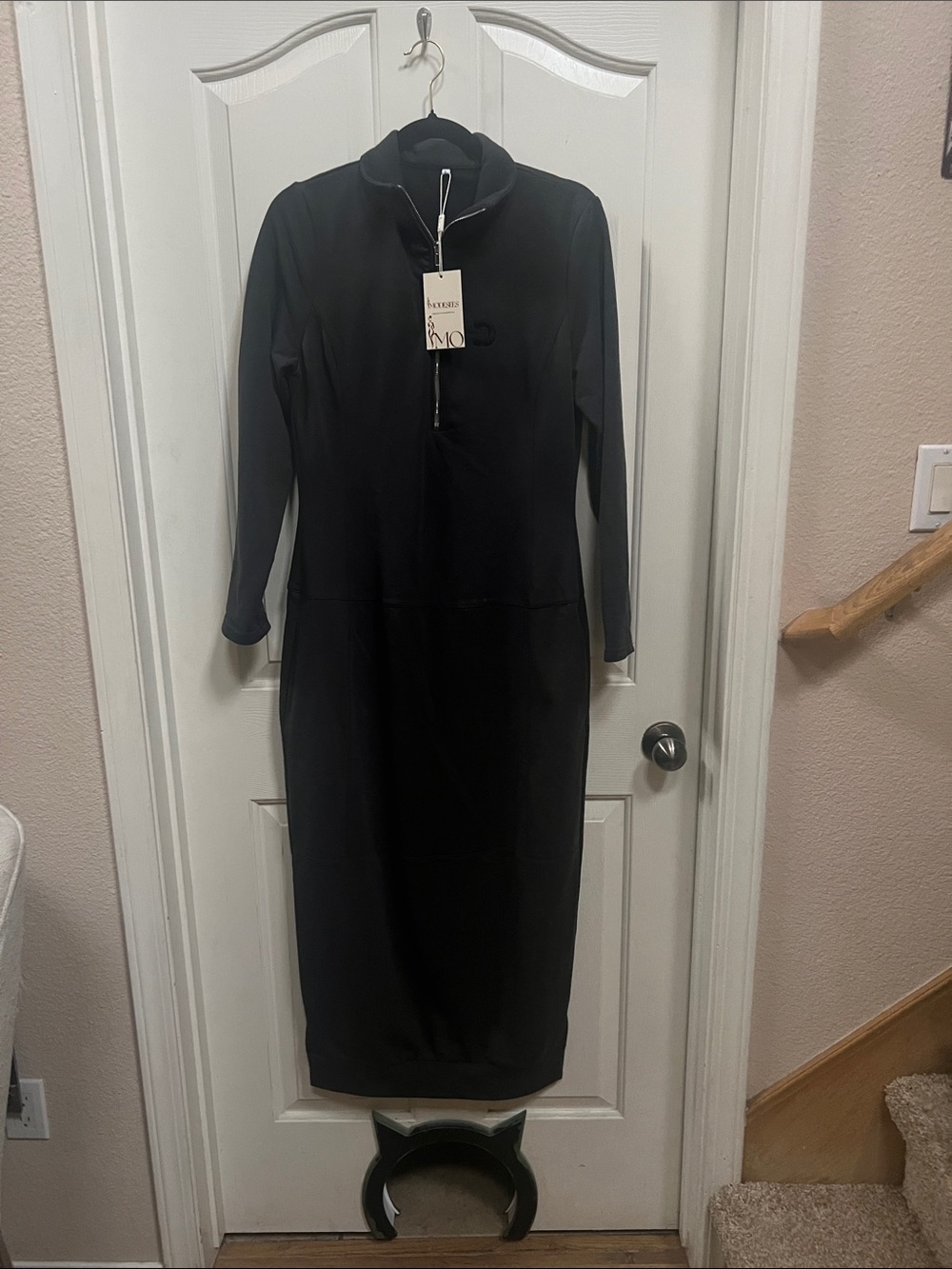 Classic Black Long Sleeve Midi Dress - Women's